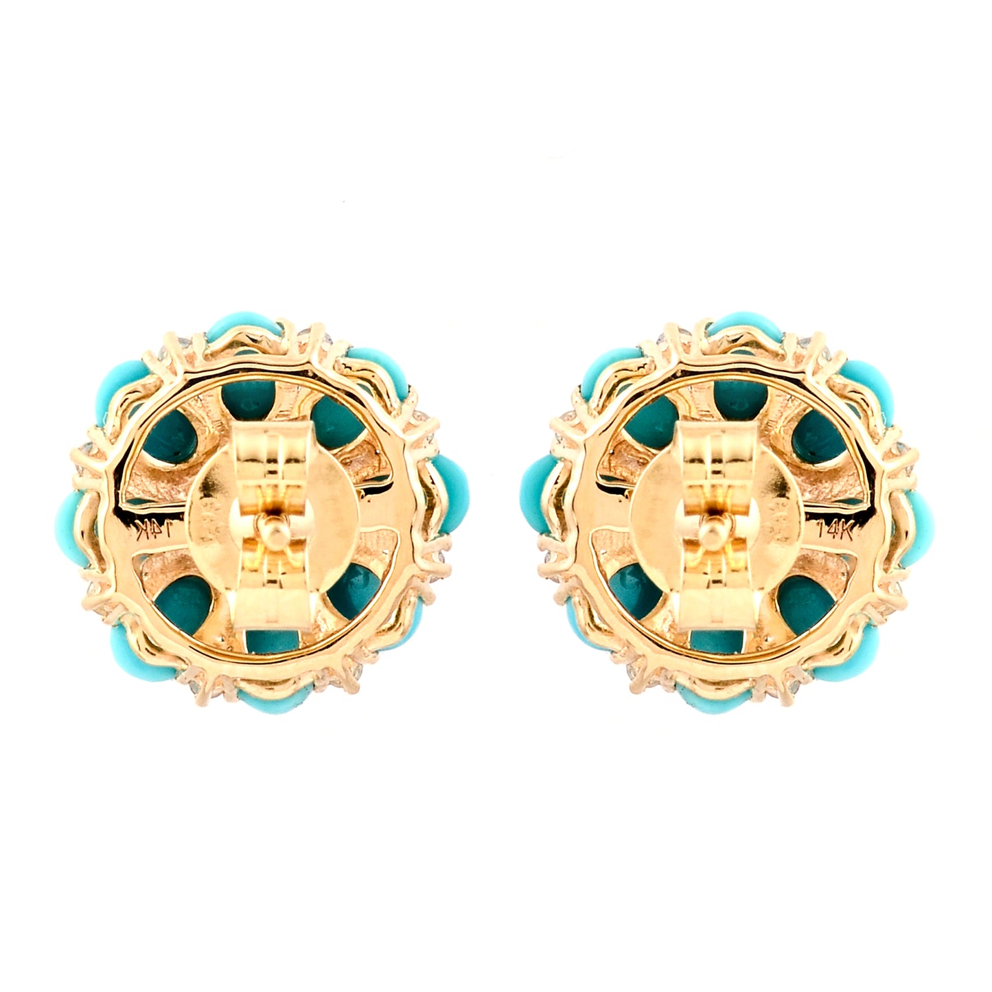 3.00 Ct Oval Cabochon Turquoise 14K Gold Earrings