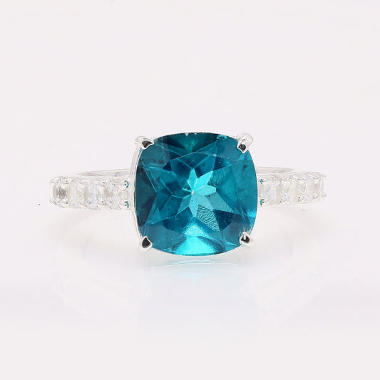 6.01 Ct Cushion Paraiba Topaz 925 Silver Ring