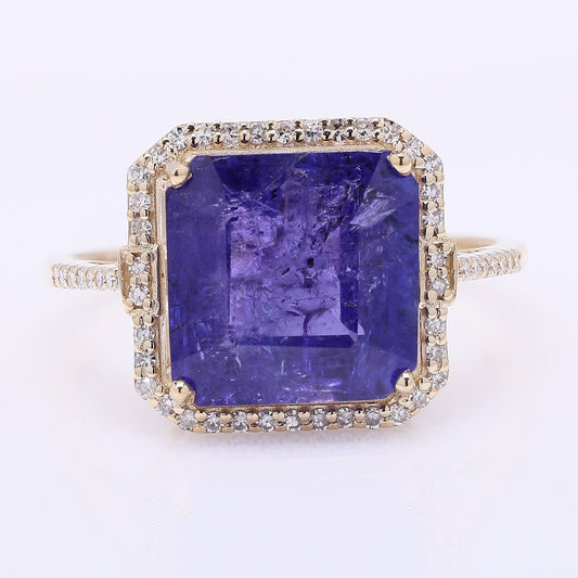 5.16 Ct Octagon Step Cut Natural Tanzanite 14K Gold Ring