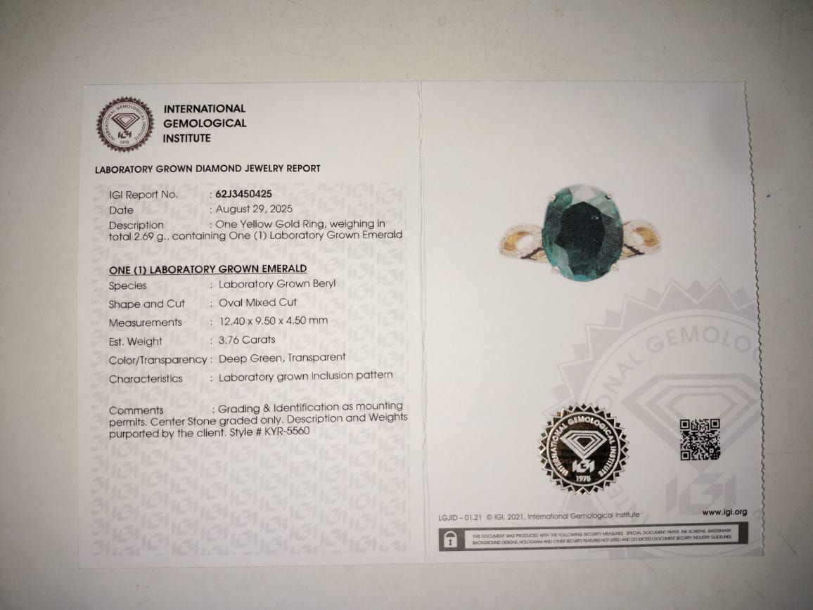 3.88 Ct Oval Mixed Cut Lab Grown Emerald 14K Gold Ring