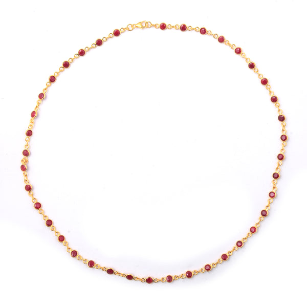 13.54 Ct Round Dyed Ruby 925 Sterling Silver Necklace