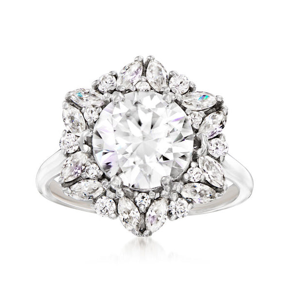 5.37 ct. t.w. Moissanite Hexagonal Ring in Sterling Silver. Size 8