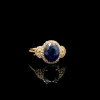 2.25 Ct Oval Mixed Cut Natural Sapphire 14K Gold Ring