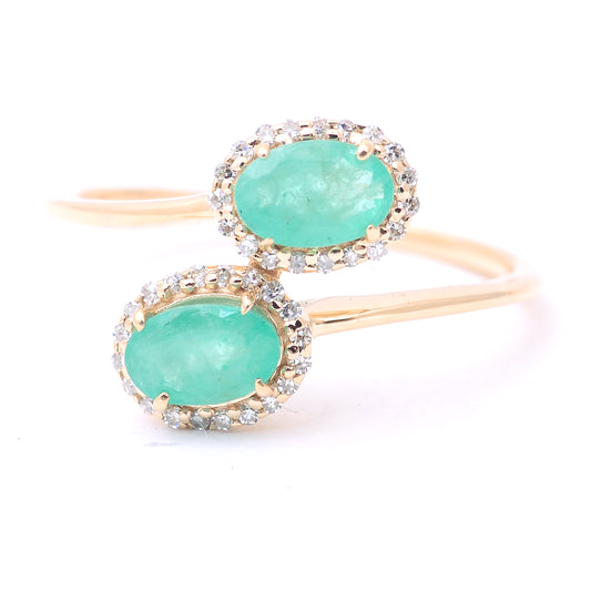 0.98 Ct Oval Mixed Cut Natural Emerald 14K Gold Ring