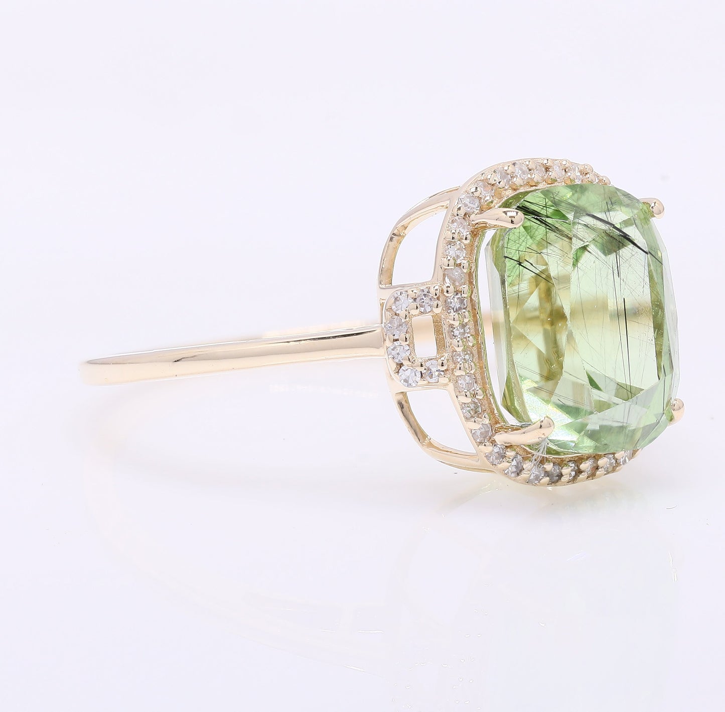 5.15 Ct Cushion Mixed Cut Natural Peridot 14K Gold Ring