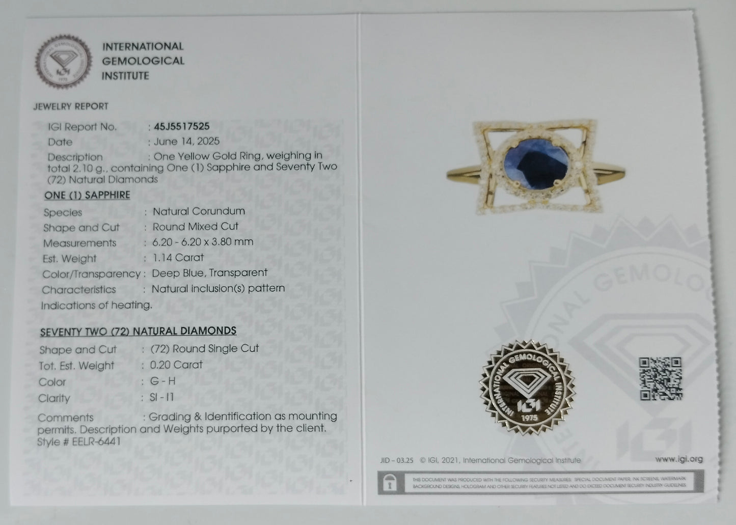 1.34 Ct Round Mixed Cut Natural Corundum Sapphire 14K Gold Ring