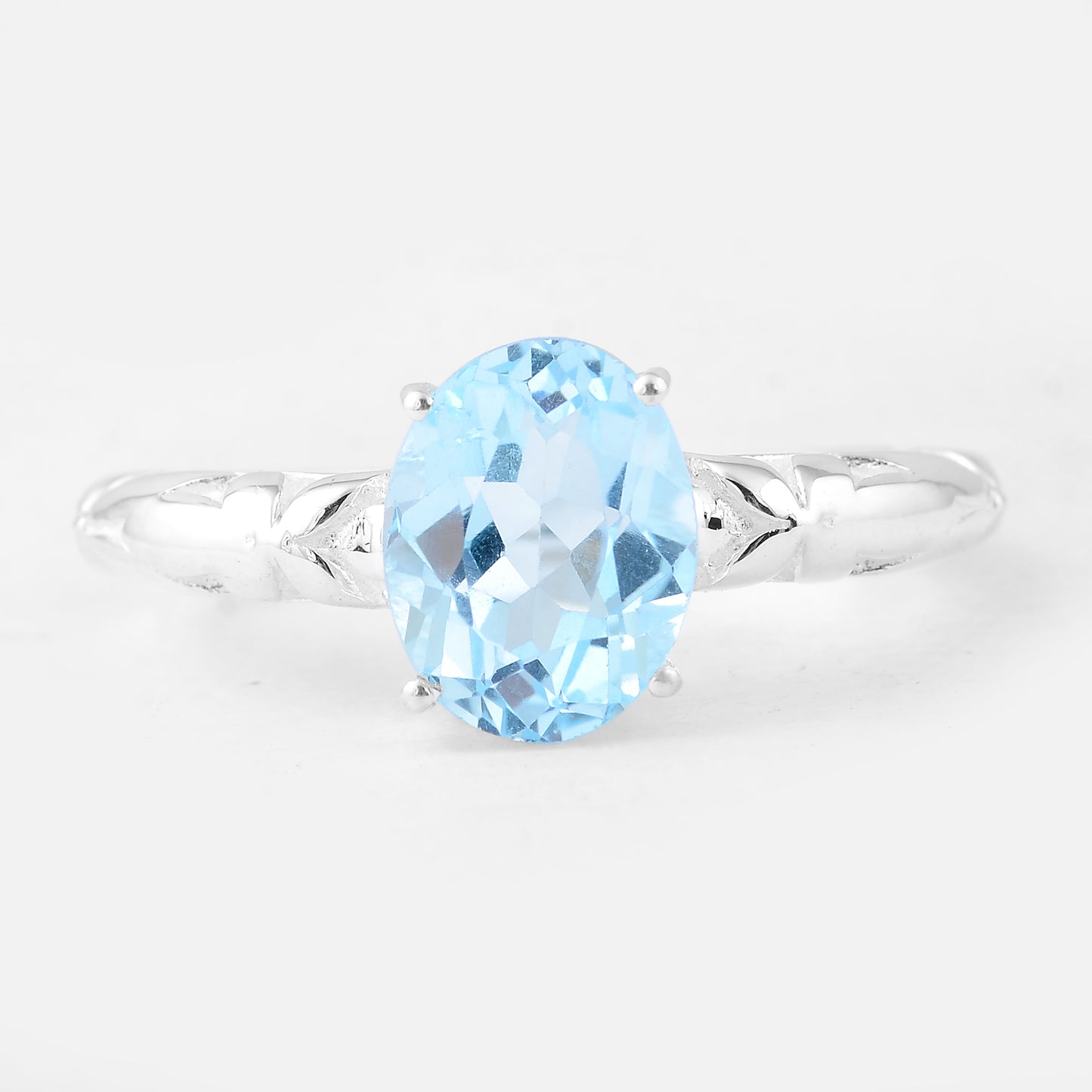 2.94 Ct Oval Blue Topaz, 925 Sterling Silver Ring