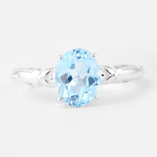 2.94 Ct Oval Blue Topaz, 925 Sterling Silver Ring