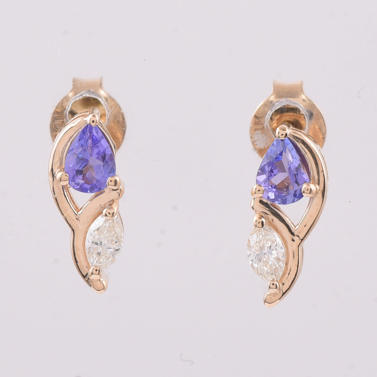 0.32 Ct Pear Natural Tanzanite 14K Gold Earrings