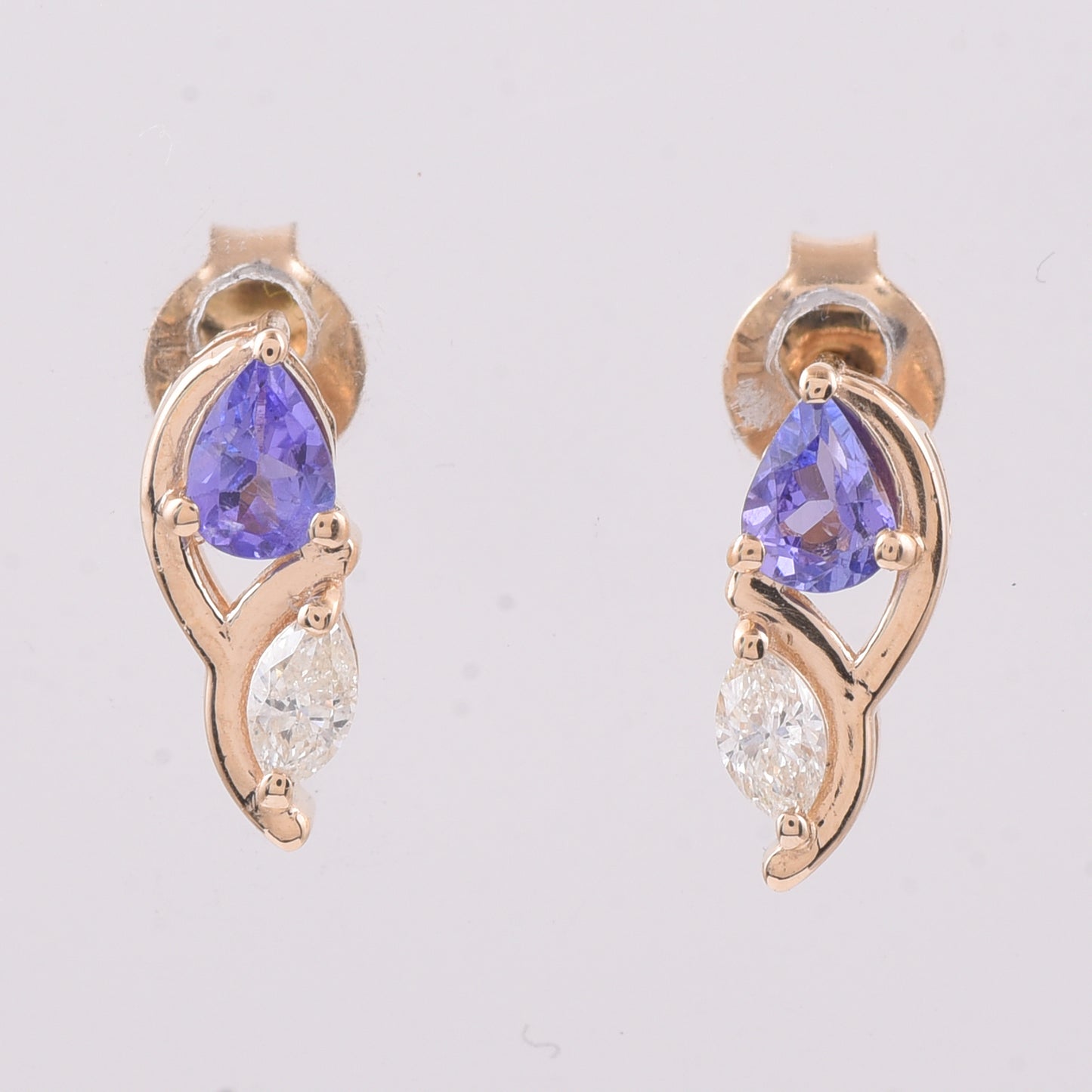 0.32 Ct Pear Natural Tanzanite 14K Gold Earrings