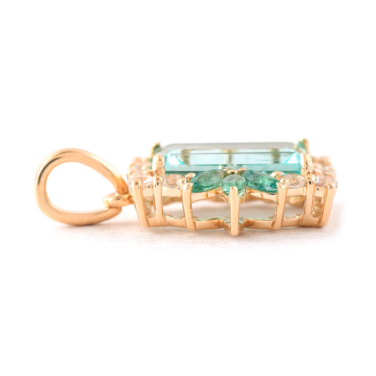 1.39 Ct Rectangle Step Cut, Marquise Mixed Cut Natural Emerald 14K Gold Pendant
