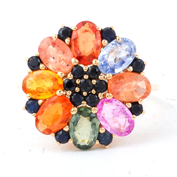 5.01 Ct Oval Multi Sapphire 14K Gold Ring