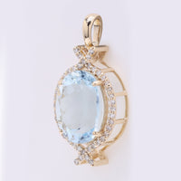 3.28 Ct Oval Mixed Cut Natural Aquamarine 14K Gold Pendant