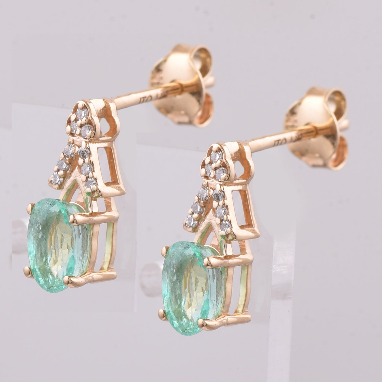 1.12 Ct Oval Natural Emerald 14K Gold Earrings