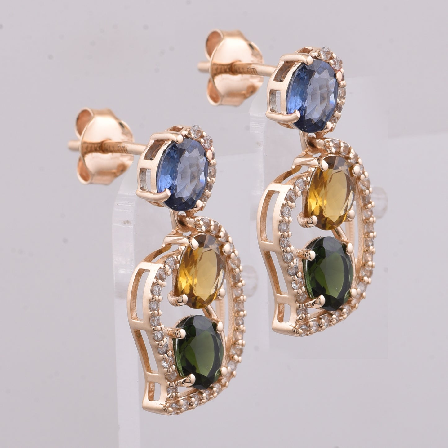2.38 Ct Oval Natural Multi-Coloured Tourmaline 14K Gold Earrings