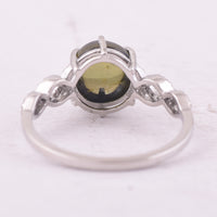 2.93 Ct Round Cabochon Cut Natural Green Tourmaline 950 Platinum Ring