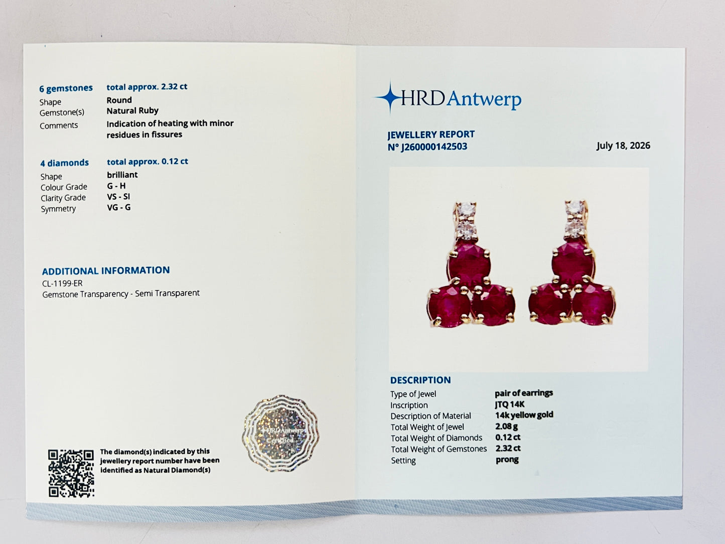 2.44 Ct Round Natural Ruby 14K Gold Earrings