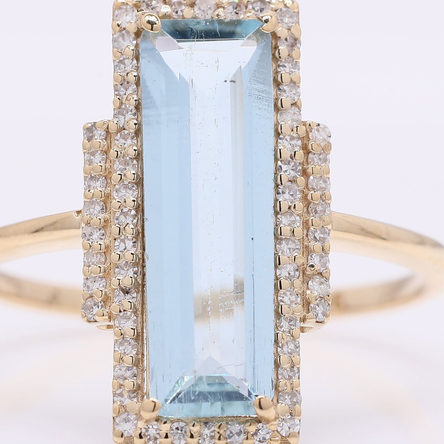 1.70 Ct Rectangle Step Cut Natural Aquamarine 14K Gold Ring