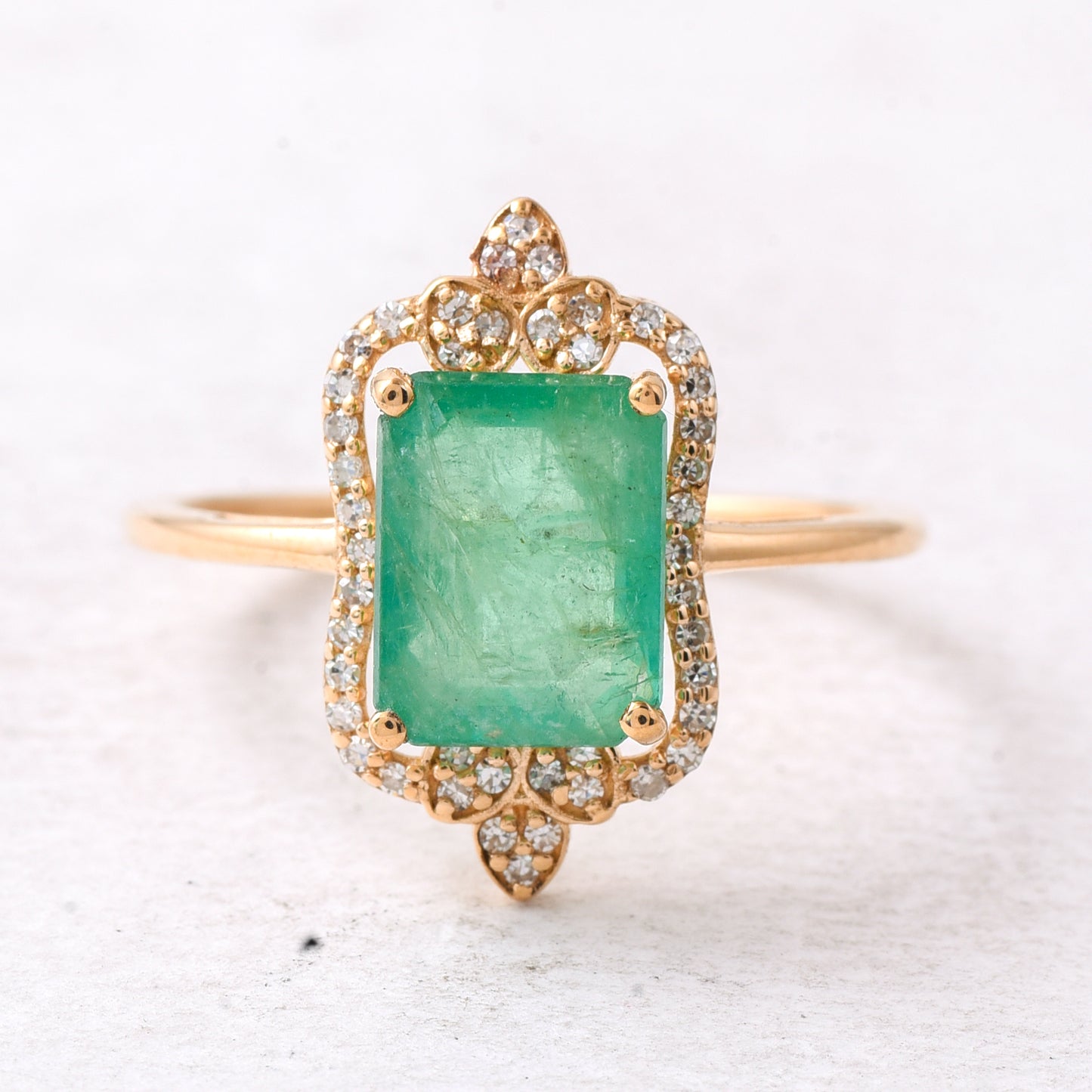 2.19 Ct Octagon Step Cut Natural Emerald 14K Gold Ring