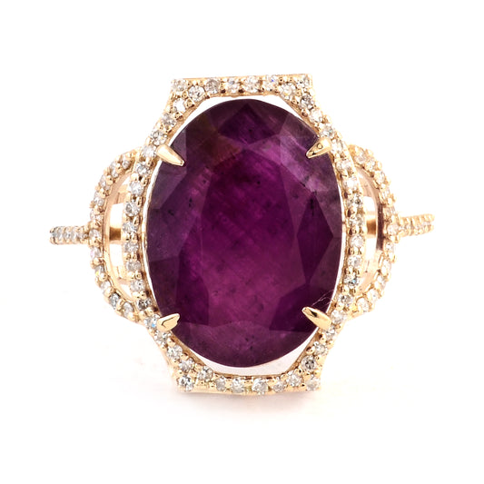 7.94 Ct Oval Mixed Cut Natural Corundum Ruby 14K Gold Ring