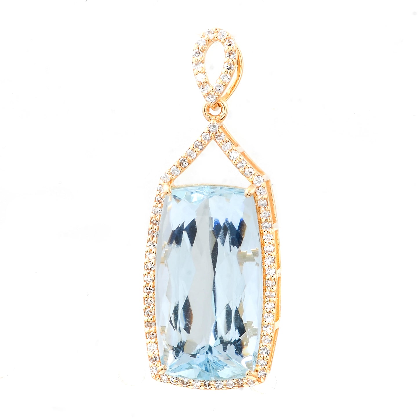 7.61 Ct Cushion Natural Aquamarine 14K Gold Pendant