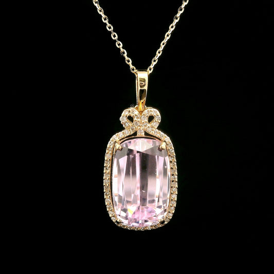 10.05 Ct Cushion Kunzite 14K Gold Pendant