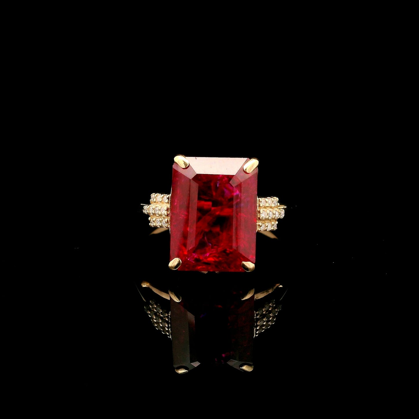 7.55 Ct Emerald Cut Lab Grown Ruby 14K Gold Ring