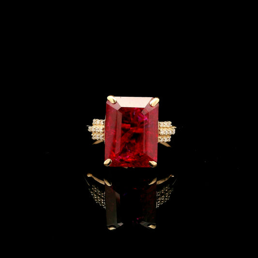 7.55 Ct Emerald Cut Lab Grown Ruby 14K Gold Ring