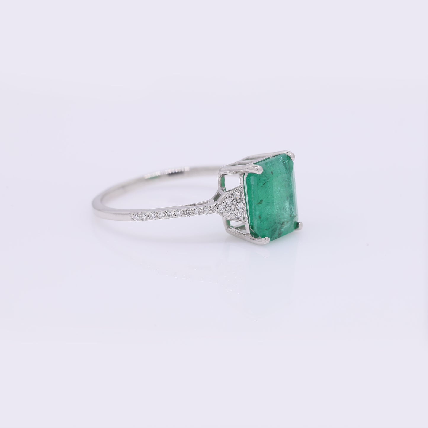 2.84 Ct Octagon Step Cut Natural Emerald 950 Platinum Ring