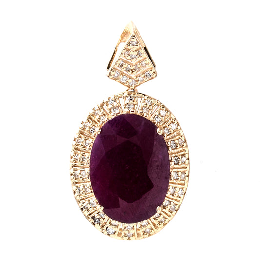 3.75 Ct Oval Mixed Cut Natural Corundum Ruby 14K Gold Pendant