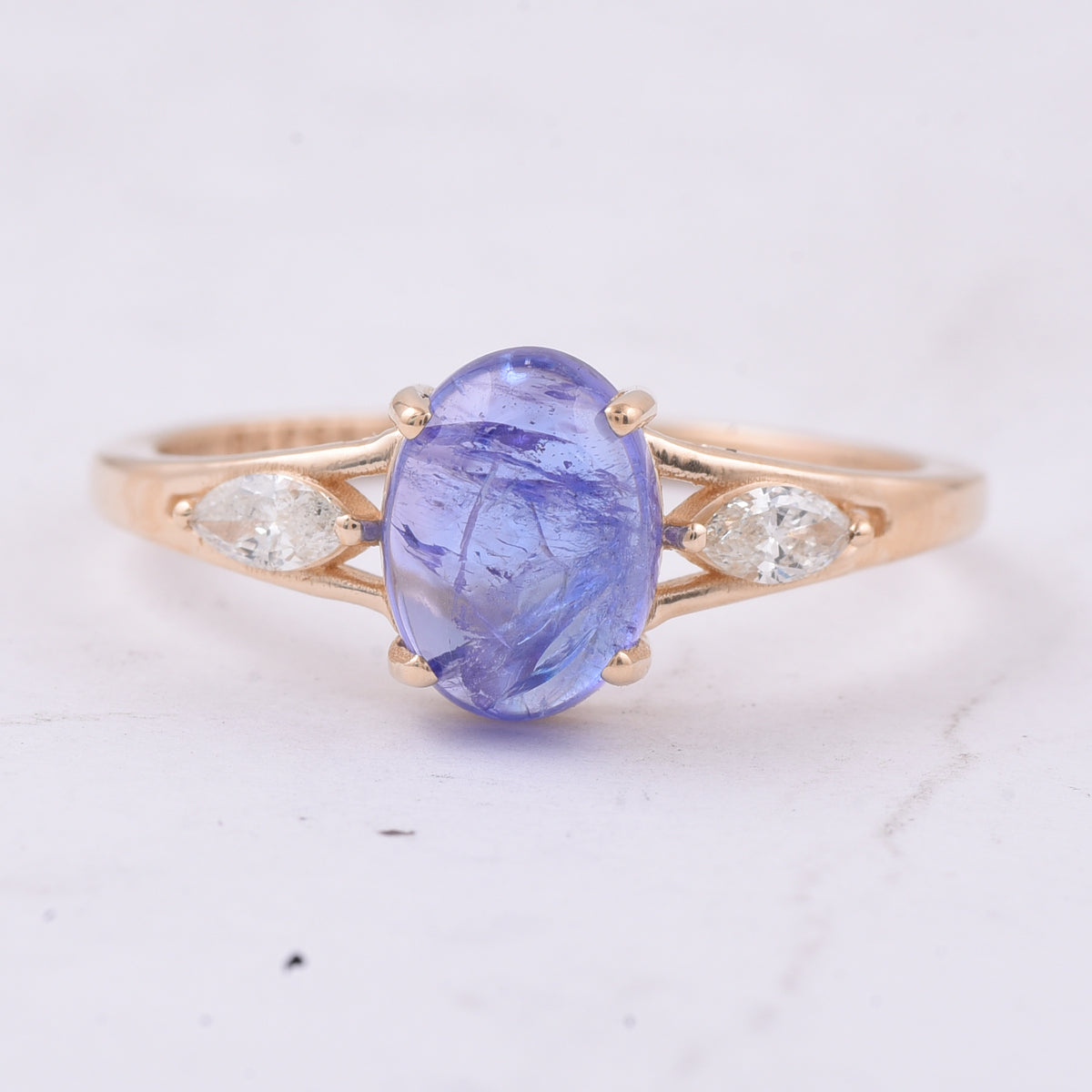 1.94 Ct Oval Cabochon Cut Natural Tanzanite 14K Gold Ring