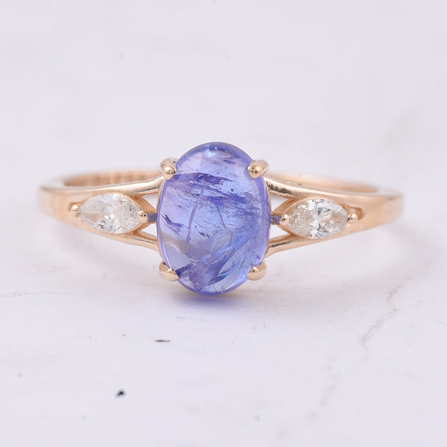 1.94 Ct Oval Cabochon Cut Natural Tanzanite 14K Gold Ring