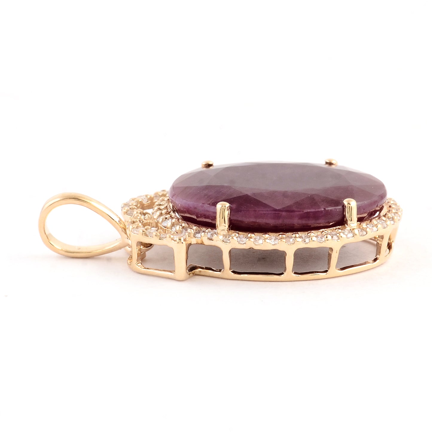 7.67 Ct Oval Mixed Cut Natural Corundum Ruby 14K Gold Pendant