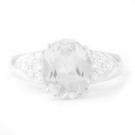 4.68 Ct Oval White Topaz, Cubic Zirconia 925 Sterling Silver Ring