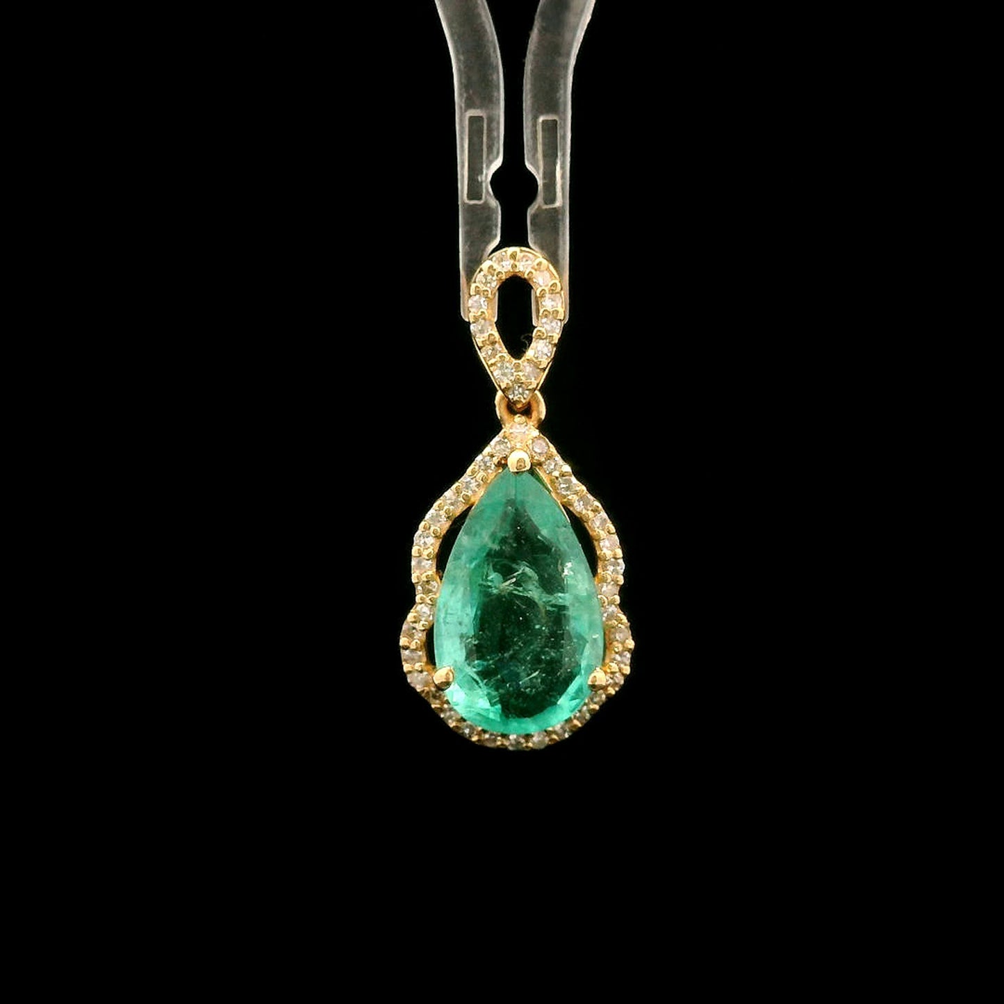 1.84 Ct Pear Mixed Cut Natural Emerald 14K Gold Pendant