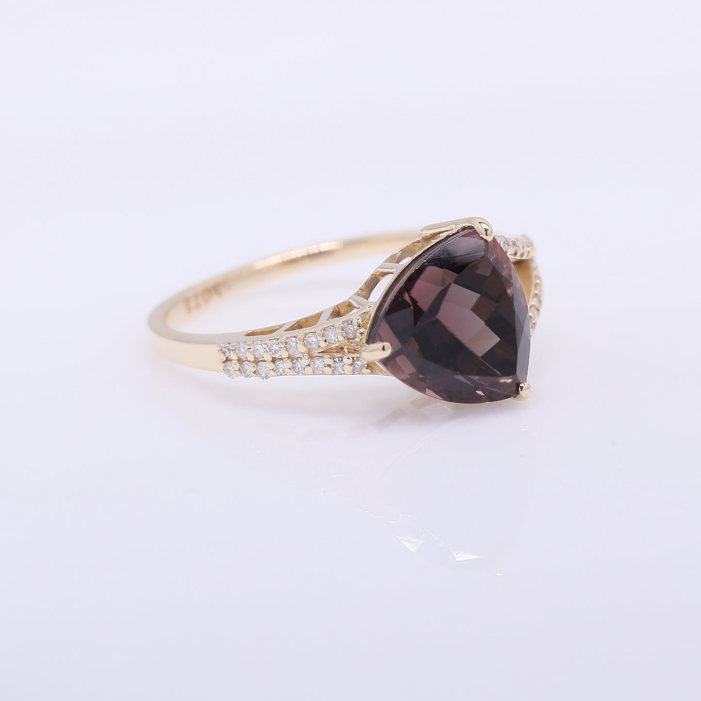 3.11 Ct Triangle Mixed Cut Natural Pink Tourmaline 14K Gold Ring