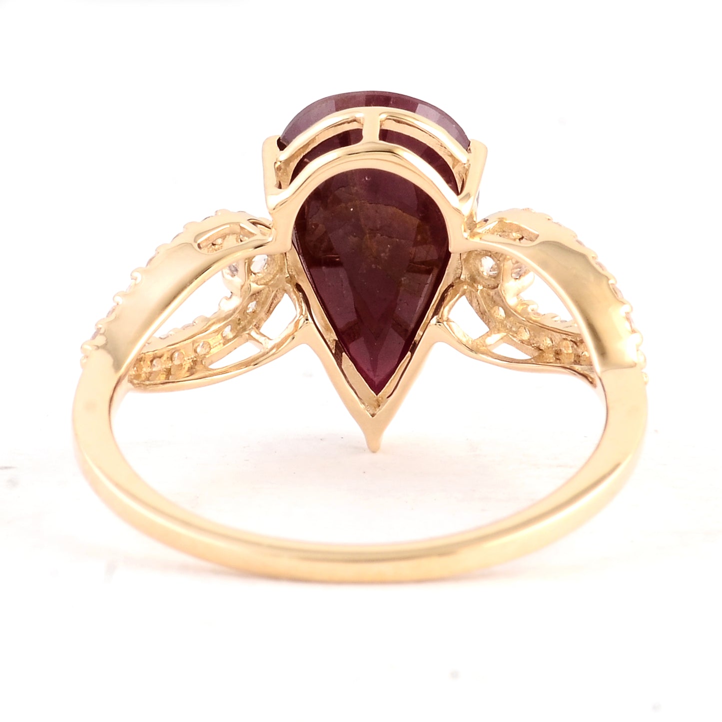 3.29 Ct Pear Ruby 14K Gold Ring
