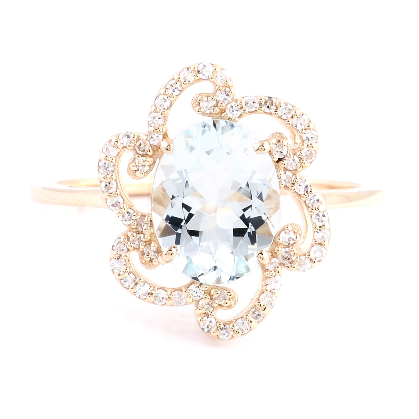 1.52 Ct Oval Mixed Cut Natural Beryl Aquamarine 14K Gold Ring