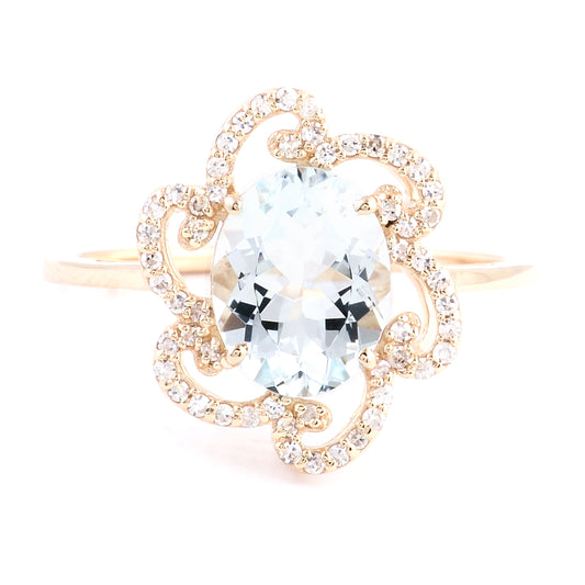 1.52 Ct Oval Mixed Cut Natural Beryl Aquamarine 14K Gold Ring