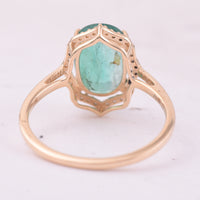 2.69 Ct Cushion Mixed Cut Natural Emerald 14K Gold Ring