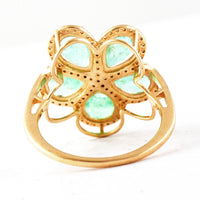 3.84 Ct Pear Mixed Cut Natural Emerald 14K Gold Ring
