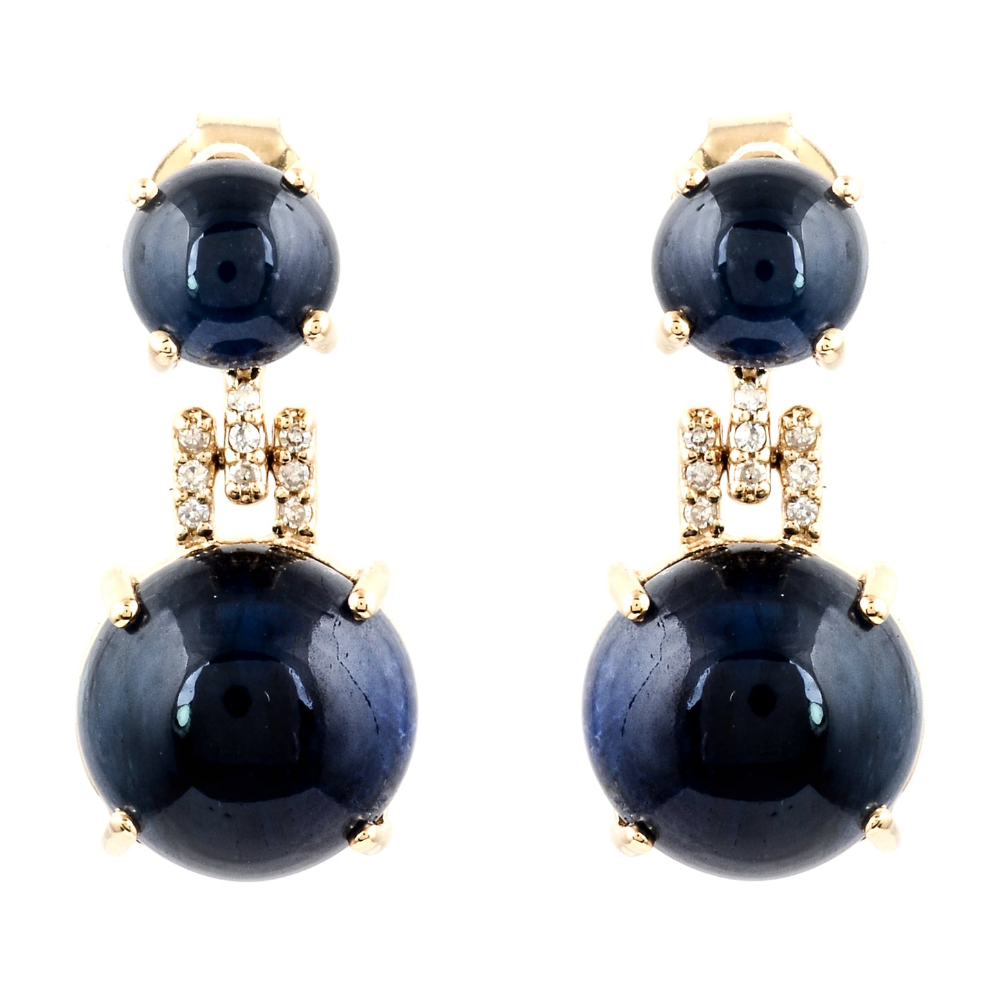 15.79 Carat Round Natural Corundum Sapphire 14K Gold Earrings