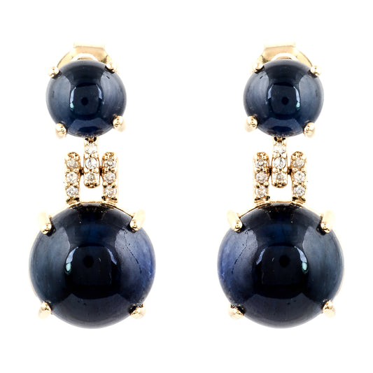 15.79 Carat Round Natural Corundum Sapphire 14K Gold Earrings