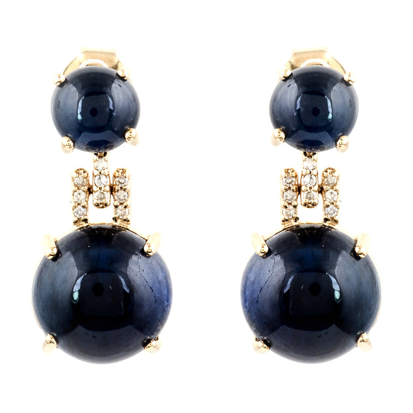 15.79 Carat Round Natural Corundum Sapphire 14K Gold Earrings