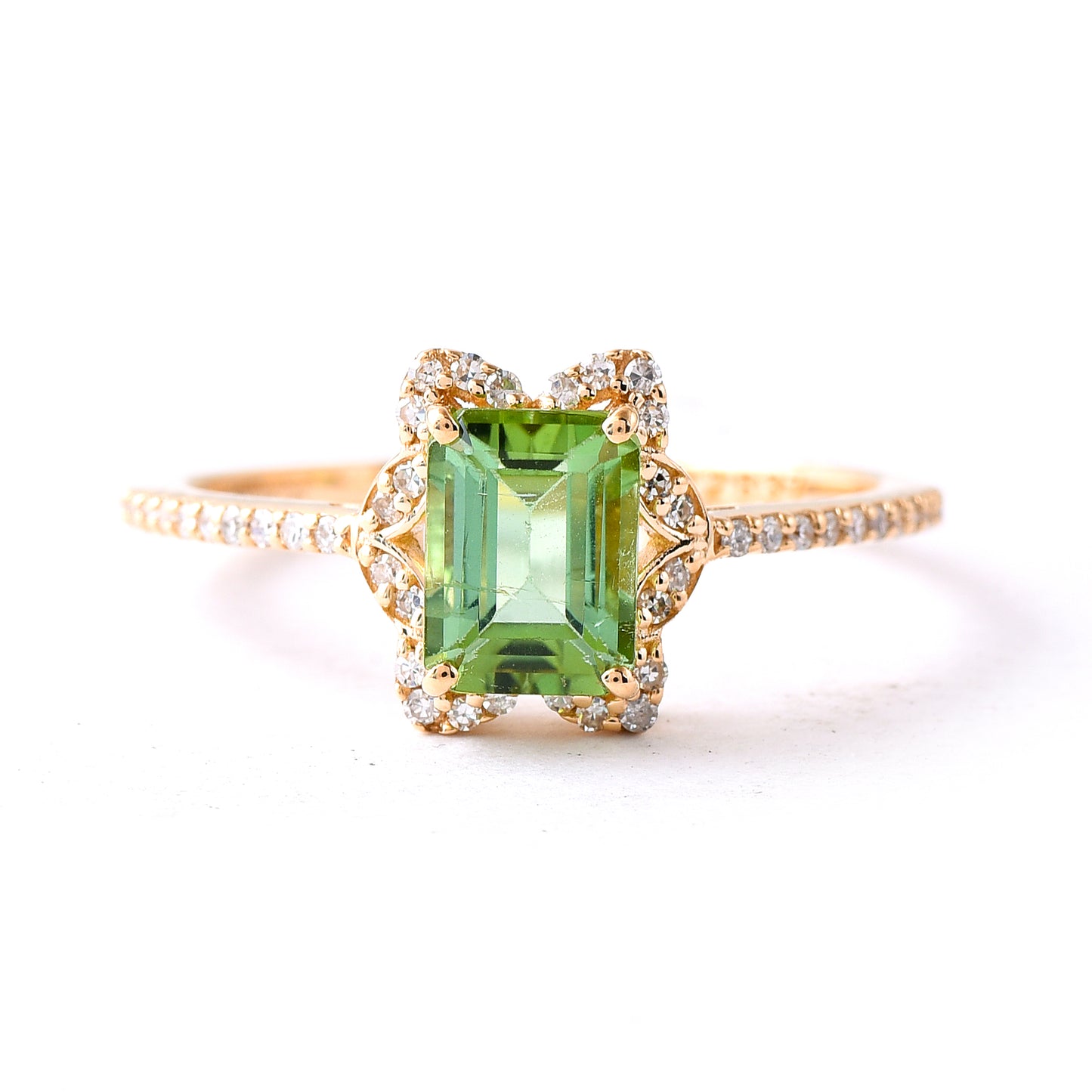 1.19 Ct Octagon Step Cut Natural Green Tourmaline 14K Gold Ring