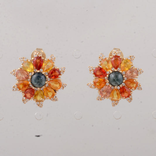 5.37 Ct Round Sapphire 14K Gold Earrings