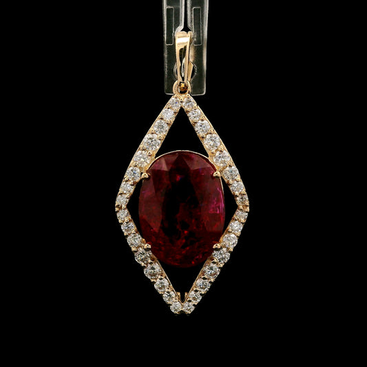 6.19 Ct Oval Mixed Cut Lab Grown Ruby 14K Gold Pendant