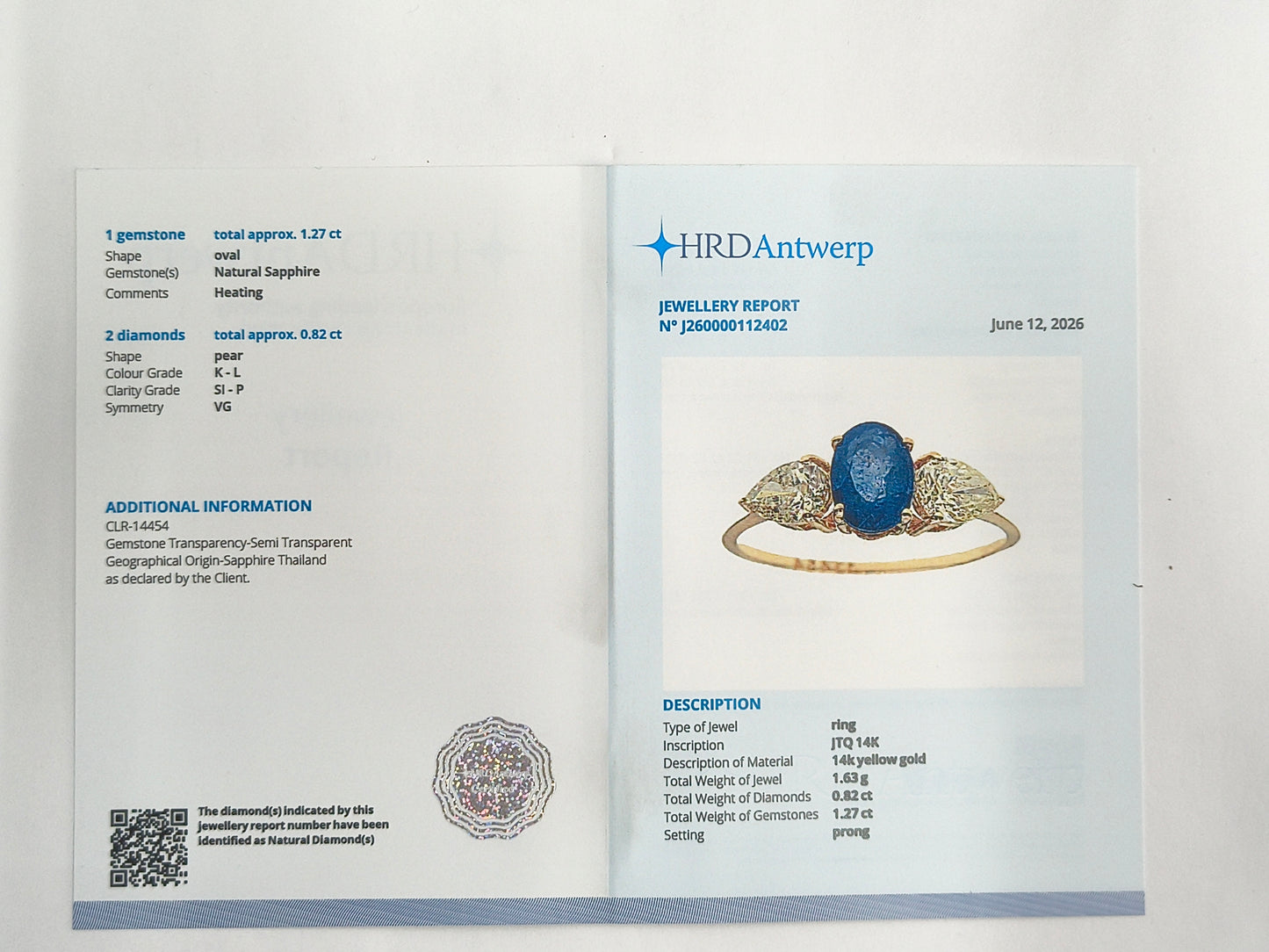 2.09 Ct Oval Natural Sapphire 14K Gold Ring