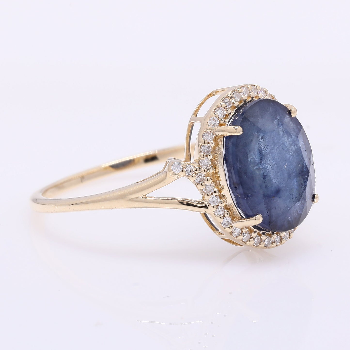 4.57 Ct Oval Mixed Cut Natural Sapphire 14K Gold Ring
