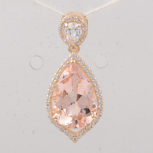 3.31 Ct Pear Morganite 9K Gold Pendant